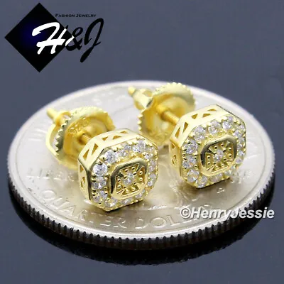 Men Women 925 Sterling Silver Icy Bling Cz 3d Gold Plated 6mm Stud Earring*ge218 • $19.99