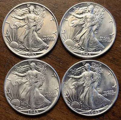 WALKING LIBERTY 50c SILVER HALF DOLLARS $2FV (Lot Of 4) 1943-1945 UNC Collection • $60