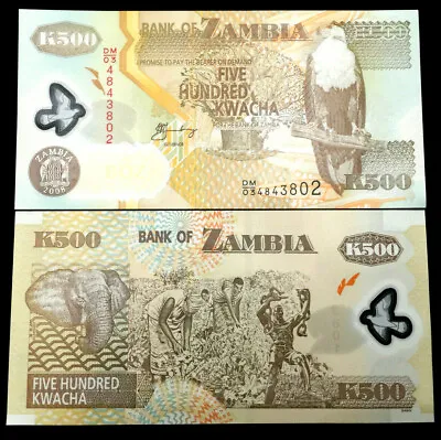 $2.45 • Buy Zambia 500 Kwacha Polymer Banknote World Paper Money UNC Currency Bill Note