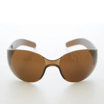 Brown Unisex Futuristic Goggle Wrap Around Sunglasses - Blast • $28