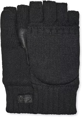 UGG Knit Flip Mitten With Leather Palm Patch Extreme Cold Weather Gloves Black L • $33.99