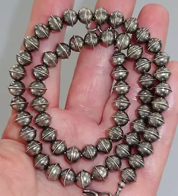 20  NAVAJO BENCH BEAD NECKLACE 7MM STERLING Vintage Oxidized Pearl Dark Old Pawn • $134