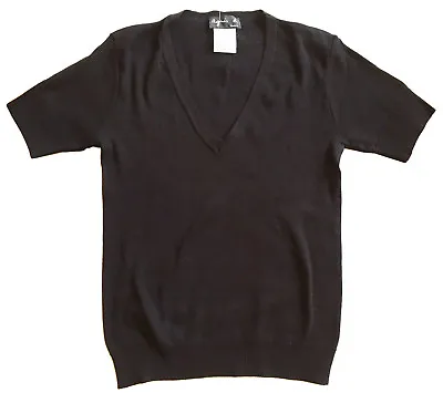 NWT AGNES B. Sz 1 US 2/4 Black Knit Top 100% Combed Cotton V-Neck Short-Sleeved  • $119