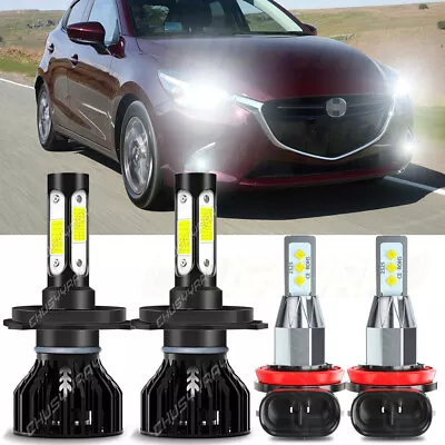 For Mazda 2 2011-2017 4X LED Headlight High/Low Beam + Fog Light Bulbs Kit 6000K • $29.99