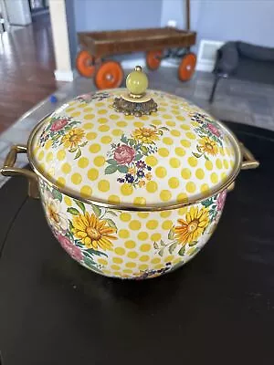 Mackenzie Childs Buttercup Cooking Pot - Enamel Covered Cookware Excellent • $75