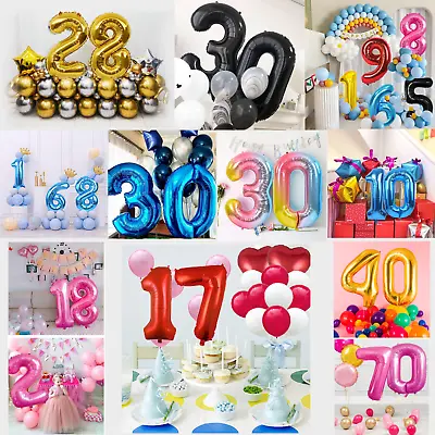 Age Birthday Party Balloons 7th 17th 70th  Number Foil Balloon Air Gold Silver • £1.49