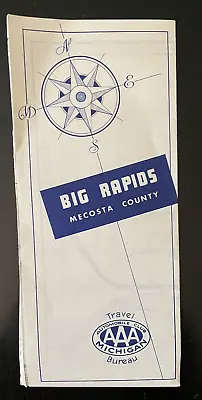 Vtg 60s 1968 BIG RAPIDS MECOSTA COUNTY AAA Auto Club Michigan Road Map Blue • $15.95