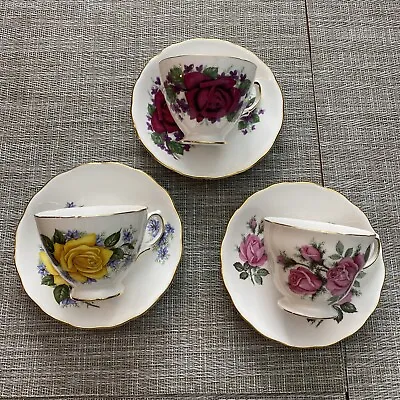 Vintage English Teacups Mixed Lot Of 3 -Royal Vale • $19.99