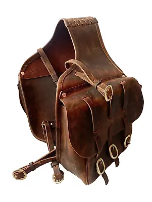 Western Leather Saddle Bag In Vintage Look On Dark Brown Oiled Leather Free Ship • $123.50