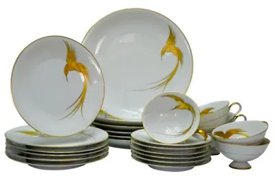 Heinrich Chiemsee H&c Selb Bavaria Hand Painted Gold Bird In Flight China Set/24 • $395