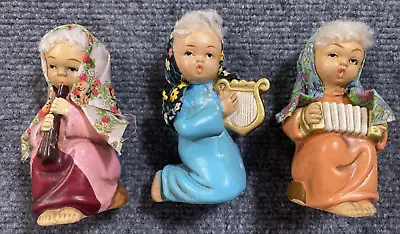 3 Vintage Christmas Miniature Figurines Ladies Playing Instruments Japan MCM • $19.99