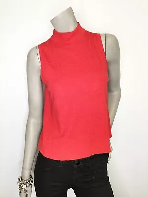 Postmark Anthropologie XS Red Textured Mock Turtleneck Sleeveless Top Shirt Zip • $18.69