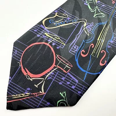 Ralph Marlin Mens Tie Necktie Black Blue Purple Music Jazz Music Long Length 90s • $5.97