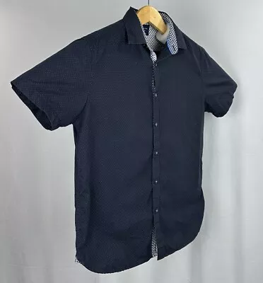 DENIM & FLOWER Shirt Men's Medium Blue Button-Down Short Sleeve Slim Fit Cotton • $13.88