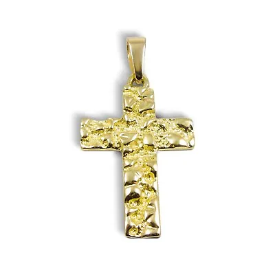 Solid 14K Yellow Gold Mens Nugget Cross Mens Gold Cross Pendant 4.1 Grams • $319