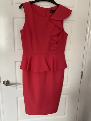 £10 • Buy Dorothy Perkins Ruffle Peplum Midi Dress Coral Pink Size 10 Races Wedding