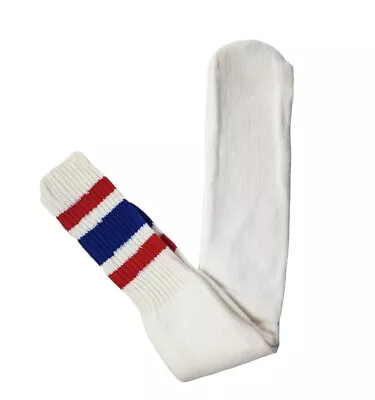 Vintage 1970s 80s Men's Striped Athletic Tube Socks Blue Red Over Calf 23 L NEW • $27.65