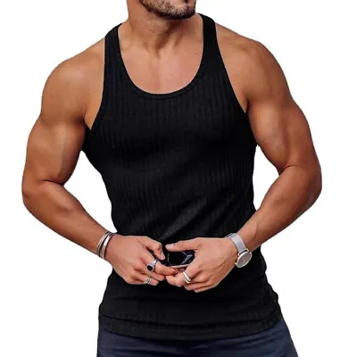 Mens Plain Vest Sleeveless BodyBuilding Training Gym Muscle Slim Tank Tops Tee • £9.19