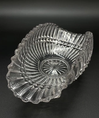 $49 • Buy Antique EAPG Victorian Zipper Cut Banana Bowl Curved Edge Glass Bowl 8-1/2  X 5 