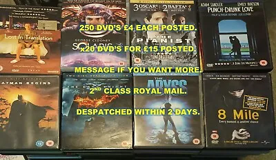 £4 • Buy X250 DVD's Each £4 POSTED - ALL GENRES, FILMS, TV. SOME SEALED. BULK DISCOUNT.
