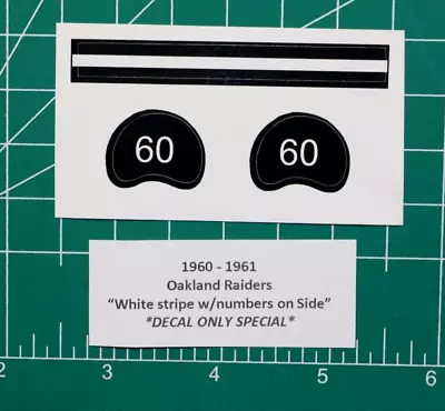 1960 - 1961 Oakland Raiders #60 Football Gumball Helmets *DECAL SHEET ONLY* Mini • $2