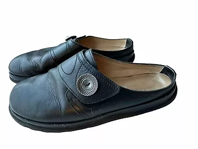 Haflinger Shoes Womens 41 Charlotte Mule Clogs Black Leather Slip On Round Toe • $24.99