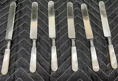 J. RUSSELL & Co ANTIQUE 1884 STERLING AND MOTHER OF PEARL KNIFES SET OF 6 • $29.99