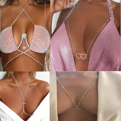 Women Bra Waist Belly Crossover Body Chain Harness Necklace Beach Bikini Jewelry • £8.99