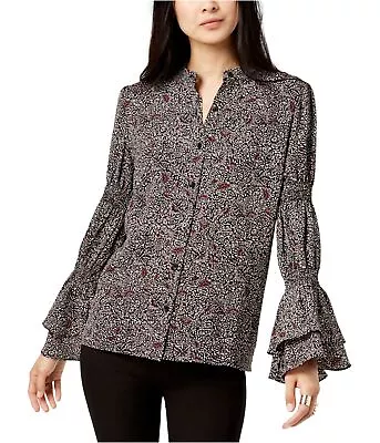 Michael Kors Womens Boho Ruffle Sleeve Button Up Shirt Multicoloured X-Small • $9.80