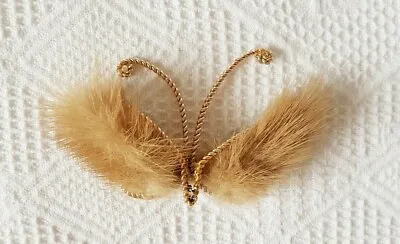 Vintage 1950s ~ Butterfly ~ Brown Mink Fur Brooch ~ Gold Tone • £12.99