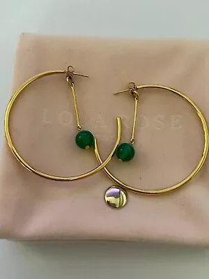 Lola Rose Katrina Semi Precious Hoop Earrings  4.2  GREEN AGATE NEW  POUCH • £42