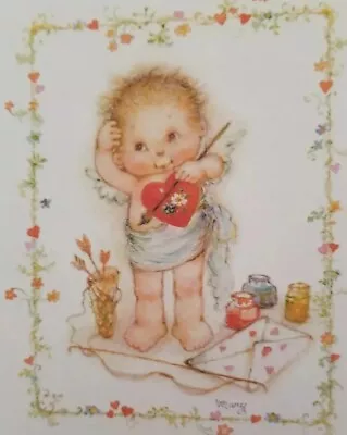 Vtg Mary Hamilton Card Valentines Day Hallmark Cupid Child Flowers 6.25  Cute • $6.95