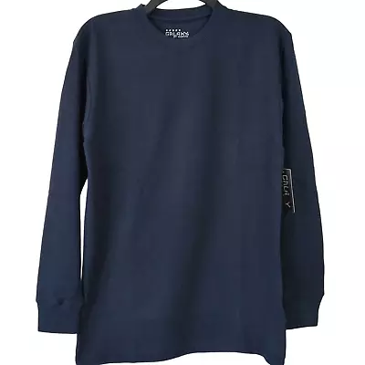 Galaxy Men Shirt Size S Blue Solid Classic Waffle Knit Thermal Long Sleeves Crew • $8.50