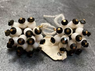 £15.73 • Buy Vtg Pr 1950's/60's Black + White Crystal Clip Earrings - Costume Jewelry