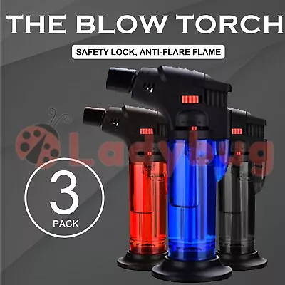 3x Blow Torch Jet Lighter Kitchen Tobacco Safety Lock Refillable Home Master • $21.22