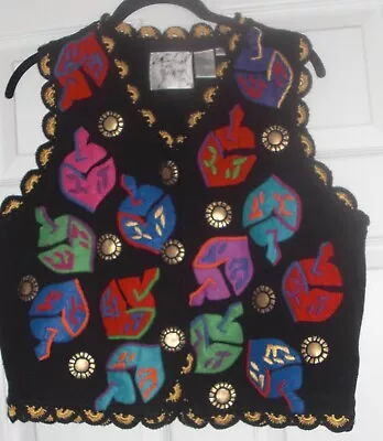 Michael Simon NY M JEWISH THEME HOLIDAY COLORFUL DREIDEL Sleeveless Vest Sweater • $118