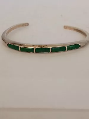 Vintage Navajo Sterling Dainty Malachite Gemstone Inlay Cuff Bracelet  1/4  Wide • $42