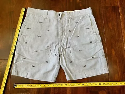 J Crew Stanton Critter Blue Men's Shark Print Chino Shorts Embroidered Size 32 • $19.99