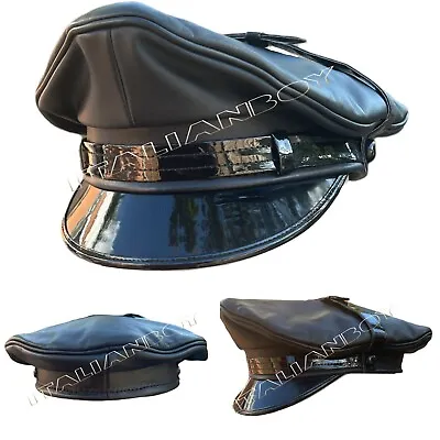 Muir Biker Peaked Police Gay Military Cap Full Black • £35.99