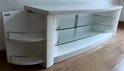 £0.99 • Buy Elegant TV Stand White Gloss 150cm With Two Glass Shelves And Two Side Cabinets