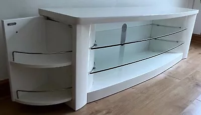 £0.99 • Buy Elegant TV Stand White Gloss 150cm With Two Glass Shelves And Two Side Cabinets
