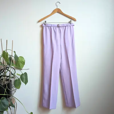 Vintage 70s Pastel Purple High Waist Belted Trousers Pants Spring Bold Eclectic • $56