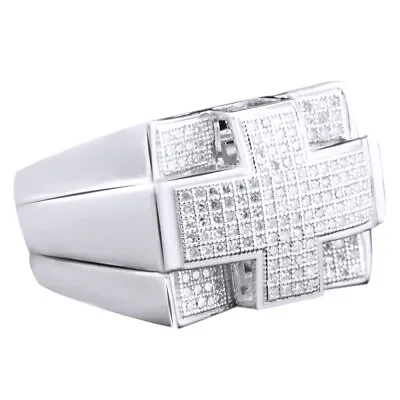 1/2 Ct Round D VSS1 Diamond Cross Design Mens Pinky Ring 18K White Gold Plated • $411.32