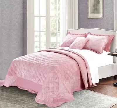 Standard/queen Size Pink Quilted Microplush Bed Comforter 4 Piece • $110