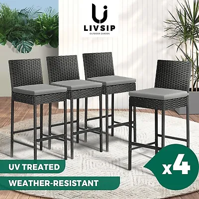 $289.90 • Buy Livsip Garden Bar Stools Rattan Dinning Chairs Cafe Outdoor Patio Chairs 4X