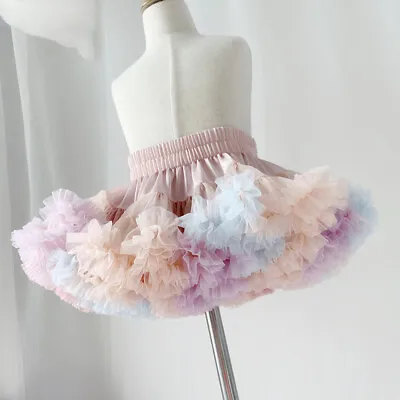 Kids Baby Tutu Skirt Fluffy Pettiskirt Girls Dancewear Lolita Chiffon Rainbow • £32.17