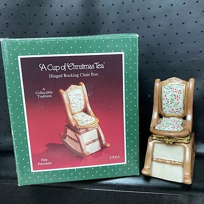 1998 A Cup Of Christmas Tea PORCELAIN Hinged Rocking Chair Box 3.5” Tall • $23.99