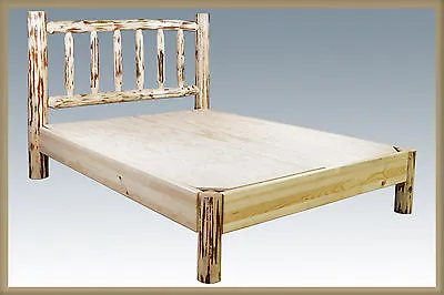 Rustic LOG Platform Bed Frame CA KING Amish Beds Unfinished Pine Lodge Style • $1161.57