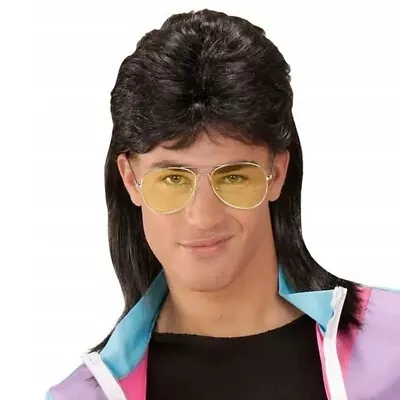 Men Wigs 80s Mullet Wig Black Curly Male Wig Halloween Costumes Punk Rocker Wig • $14.99