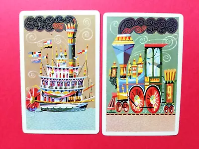 Deco Steam Boat And Train. Pair Of Swap Playing Cards. • $1.95